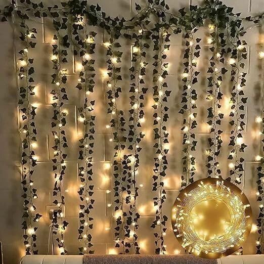 Aesthetic Room Decoration Kit with Artificial Green Vines & Warm Fairy LED Lights