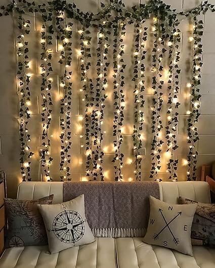 Aesthetic Room Decor Kit with Artificial Green Vines & Warm Fairy LED Lights for Wall Decoration