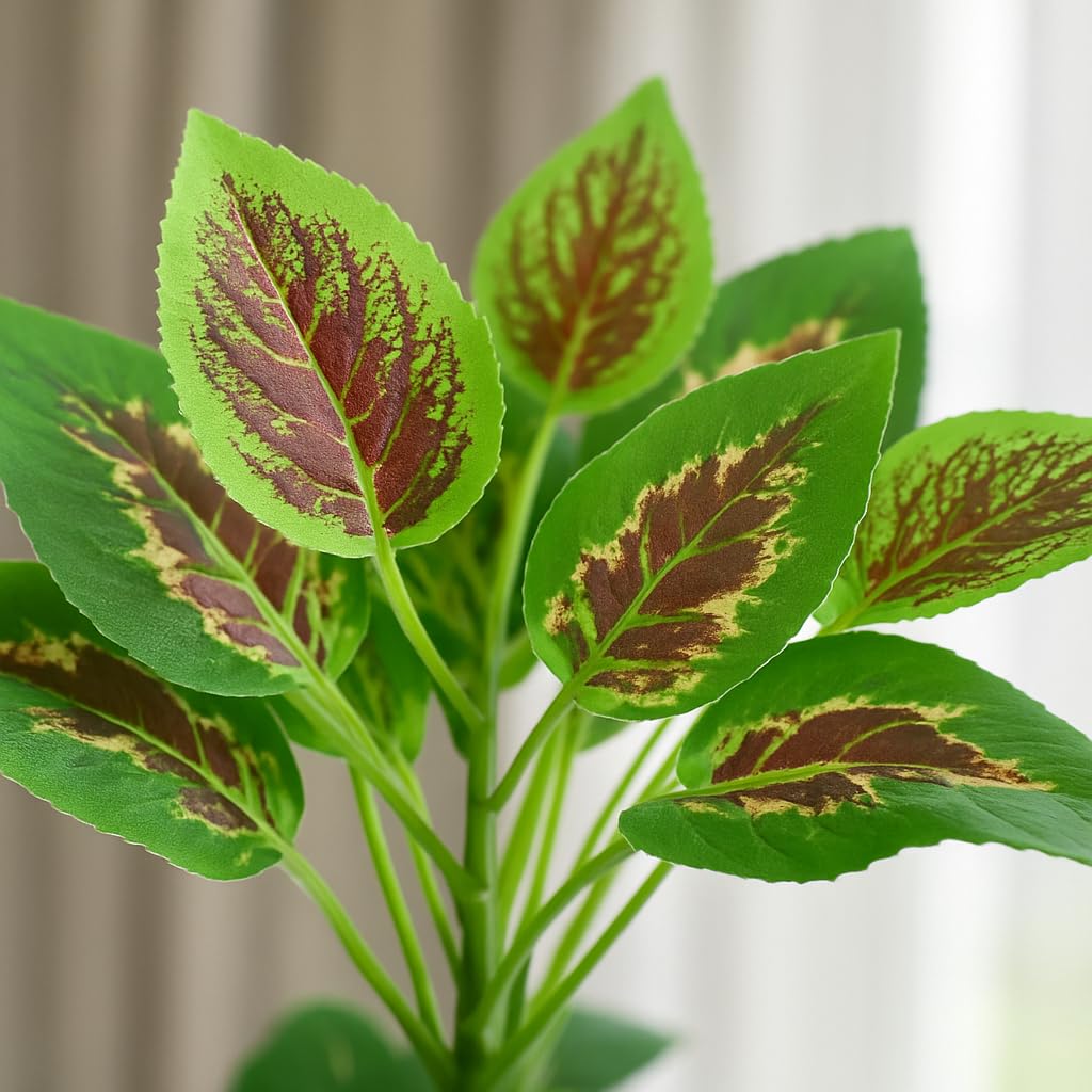 Artificial Plants for Home Décor – Green & Red Leaf Faux Plants with Fiber Plastic Pots-Pack of 2