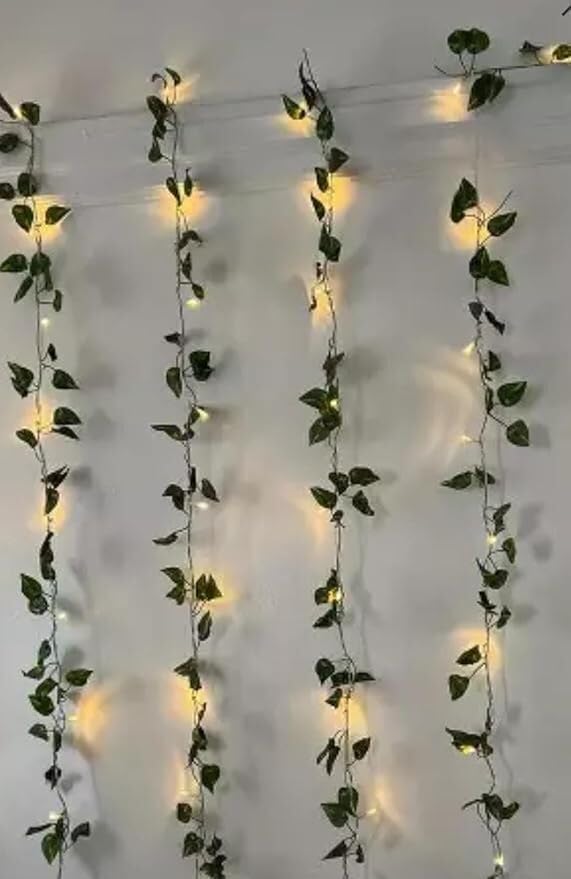 Aesthetic Room Decor Kit with Artificial Green Vines & Warm Fairy LED Lights for Wall Decoration