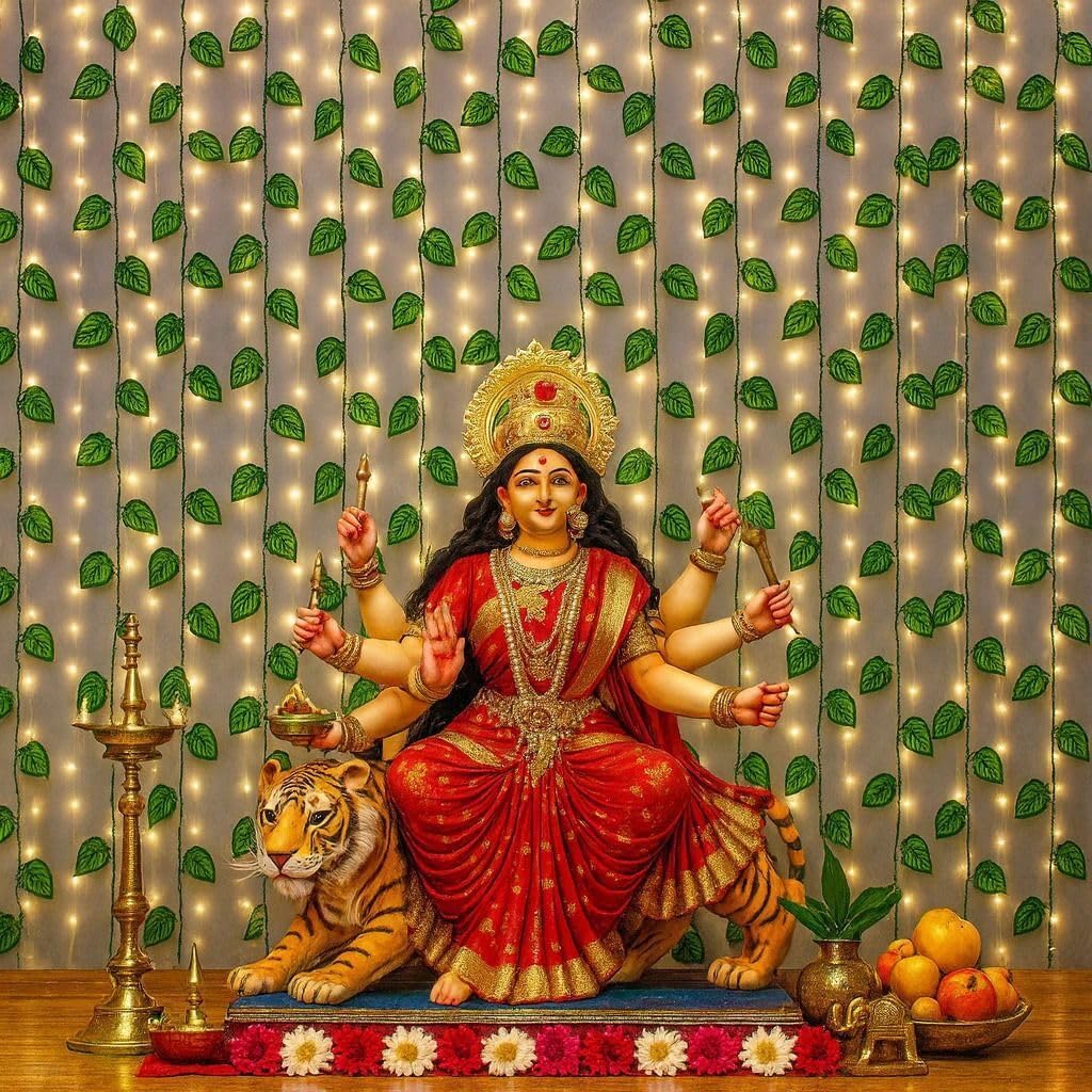 Artificial Green Vines (6 Pcs) with Warm Fairy LED Light for Navratri & Diwali Decoration